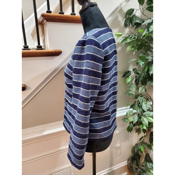 Loft Women's Blue Striped Cotton Long Sleeve Full Zip Front Casual Jacket Size 6 - Picture 6 of 12